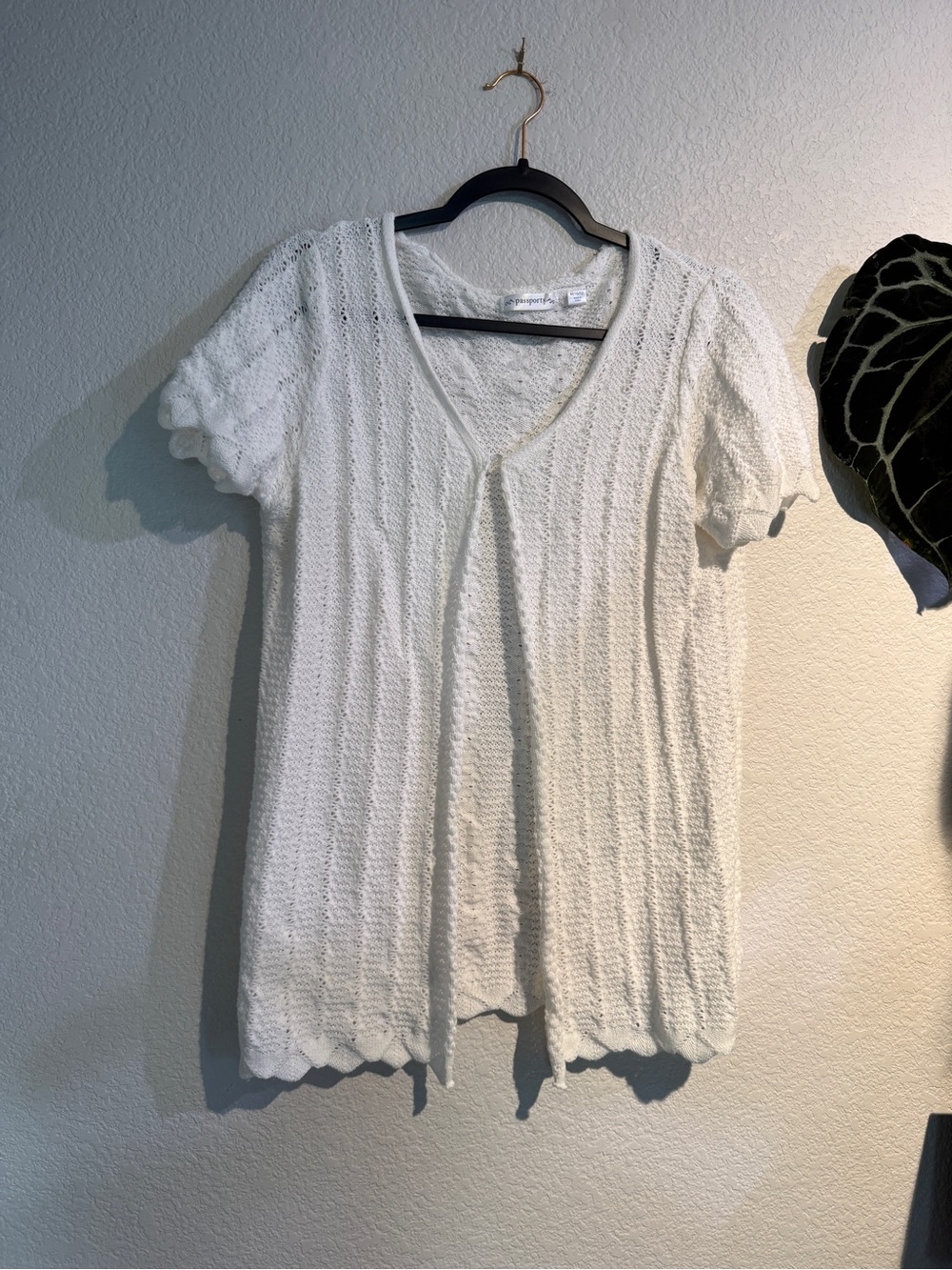 Cottage Core White Short-Sleeve Knit Button Front Top
